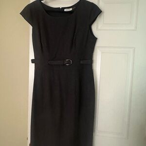 Calvin Klein Black Cap-Sleeve Sheath Dress with Waist Belt